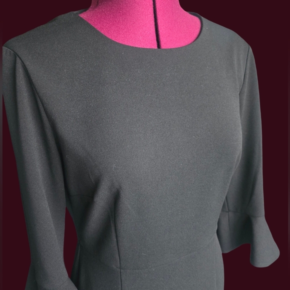 Donna Morgan x Kendall  Black 3/4 Ruffle Sleeve LBD Sheath Dress Size 6 - Picture 8 of 11